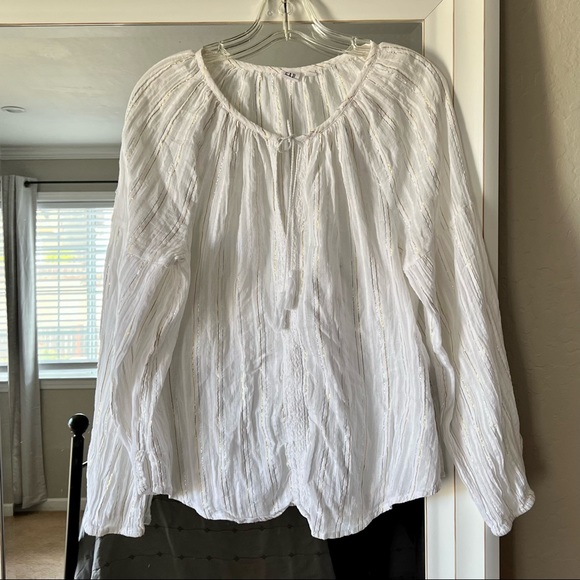 Gap Womens Top Gold Silver Striped Metallic Stripe Tassel Long Sleeve - Picture 2 of 15